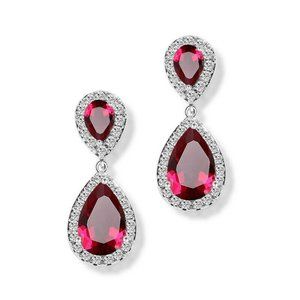 Ruby & Crystal Teardrop Dangle Earrings